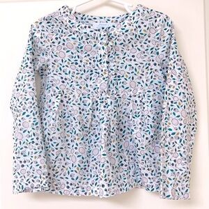 Jacadi Paris Girls Cotton Floral Peplum Empire Blouse Top Ruffle Detail Sz 4